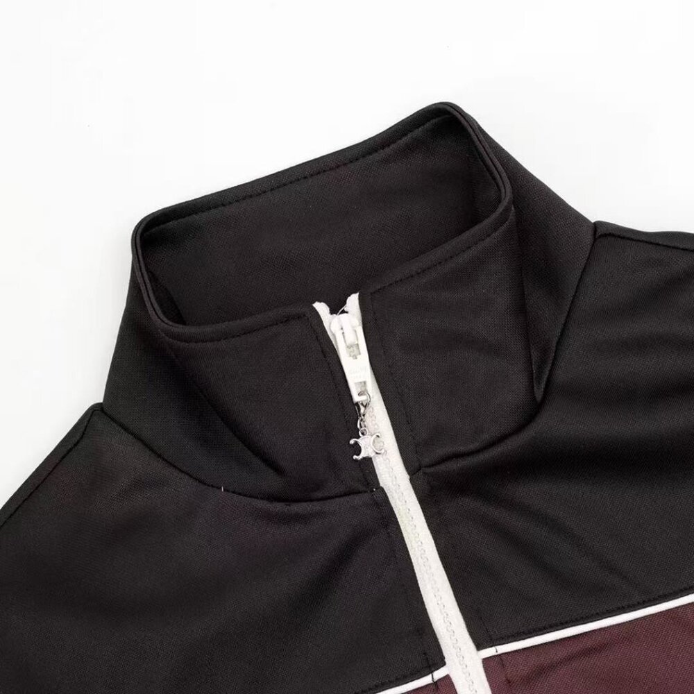 Celine Chocolate Patchwork Stand-Up Collar Baseba… - image 3